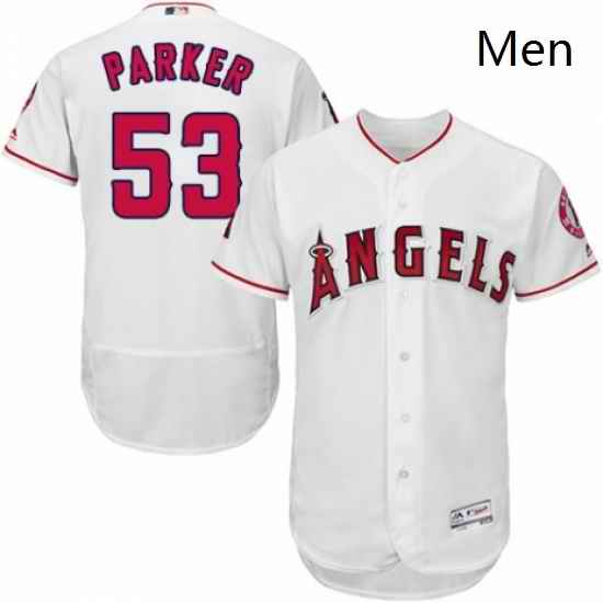 Mens Majestic Los Angeles Angels of Anaheim 53 Blake Parker White Home Flex Base Authentic Collection MLB Jersey